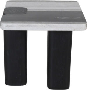 Meridian Furniture Ravenna Panda Marble Top Oak Base End Table with Art Deco Silhouette for Living Rooms 99077Panda-ET