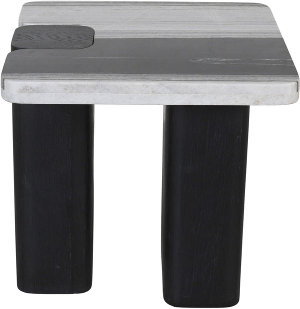 Meridian Furniture Ravenna Panda Marble Top Oak Base End Table with Art Deco Silhouette for Living Rooms 99077Panda-ET