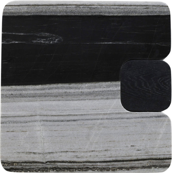 Meridian Furniture Ravenna Panda Marble Top Oak Base End Table with Art Deco Silhouette for Living Rooms 99077Panda-ET