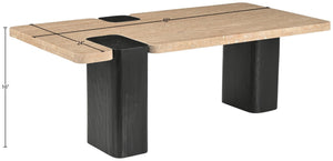 Meridian Furniture Ravenna Genuine Stone Top Coffee Table with Art Deco Oak Wood Base for Living Rooms Natural Genuine Marble - C 99078Travertine-CT