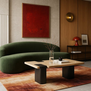 Meridian Furniture Ravenna Genuine Stone Top Coffee Table with Art Deco Oak Wood Base for Living Rooms Natural Genuine Marble - C 99078Travertine-CT