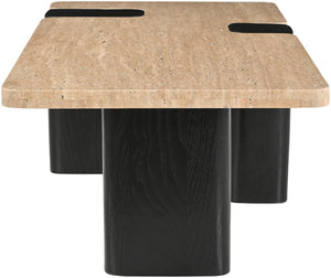 Meridian Furniture Ravenna Genuine Stone Top Coffee Table with Art Deco Oak Wood Base for Living Rooms Natural Genuine Marble - C 99078Travertine-CT