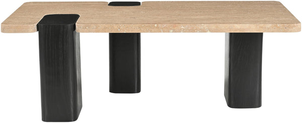Meridian Furniture Ravenna Genuine Stone Top Coffee Table with Art Deco Oak Wood Base for Living Rooms Natural Genuine Marble - C 99078Travertine-CT