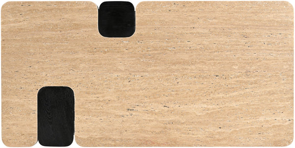 Meridian Furniture Ravenna Genuine Stone Top Coffee Table with Art Deco Oak Wood Base for Living Rooms Natural Genuine Marble - C 99078Travertine-CT