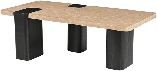 Meridian Furniture Ravenna Genuine Stone Top Coffee Table with Art Deco Oak Wood Base for Living Rooms Natural Genuine Marble - C 99078Travertine-CT