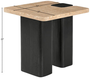 Meridian Furniture Ravenna Genuine Travertine Top Oak Base Square End Table with Art Deco Appeal 99078Travertine-ET