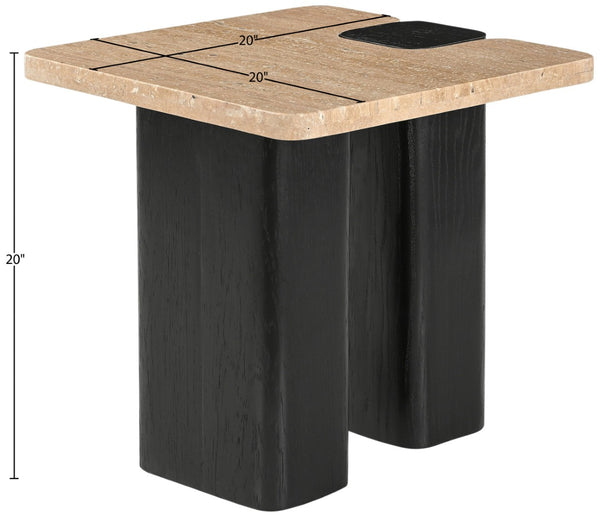 Meridian Furniture Ravenna Genuine Travertine Top Oak Base Square End Table with Art Deco Appeal 99078Travertine-ET