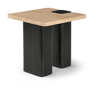 Meridian Furniture Ravenna Genuine Travertine Top Oak Base Square End Table with Art Deco Appeal 99078Travertine-ET