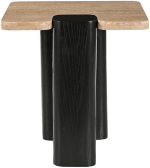Meridian Furniture Ravenna Genuine Travertine Top Oak Base Square End Table with Art Deco Appeal 99078Travertine-ET