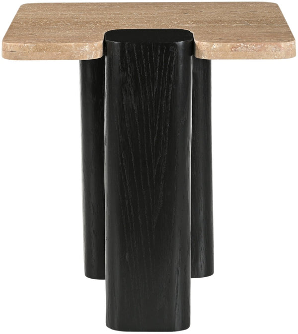 Meridian Furniture Ravenna Genuine Travertine Top Oak Base Square End Table with Art Deco Appeal 99078Travertine-ET