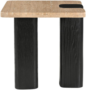Meridian Furniture Ravenna Genuine Travertine Top Oak Base Square End Table with Art Deco Appeal 99078Travertine-ET