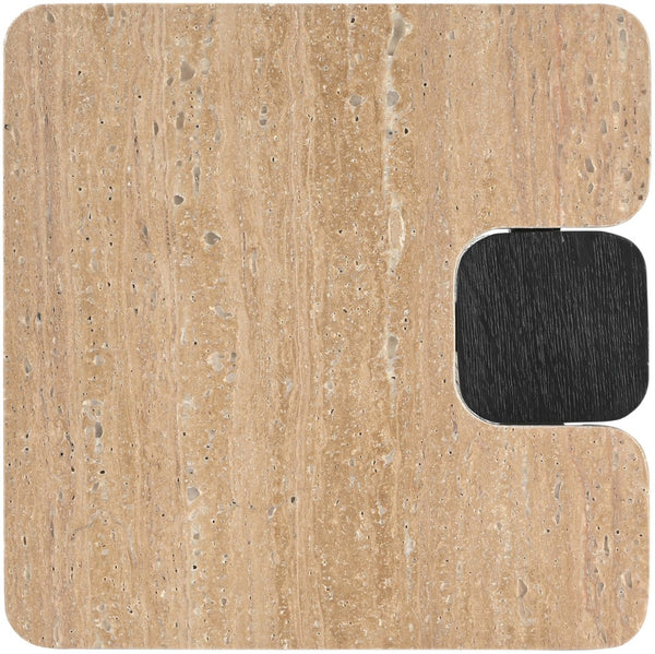 Meridian Furniture Ravenna Genuine Travertine Top Oak Base Square End Table with Art Deco Appeal 99078Travertine-ET