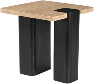 Meridian Furniture Ravenna Genuine Travertine Top Oak Base Square End Table with Art Deco Appeal 99078Travertine-ET