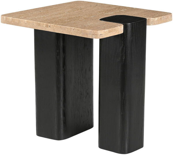 Meridian Furniture Ravenna Genuine Travertine Top Oak Base Square End Table with Art Deco Appeal 99078Travertine-ET