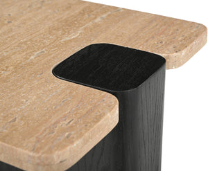 Meridian Furniture Ravenna Genuine Travertine Top Oak Base Square End Table with Art Deco Appeal 99078Travertine-ET