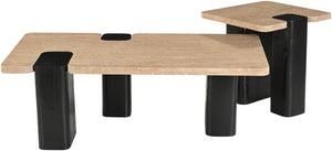 Meridian Furniture Ravenna Genuine Travertine Top Oak Base Square End Table with Art Deco Appeal 99078Travertine-ET