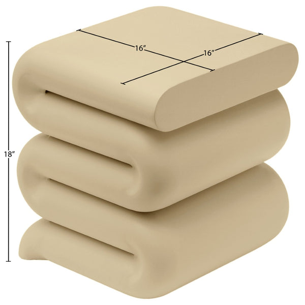 Meridian Furniture Roland Sculptural Iron End Table Matte Powder Coat Finish for Modern Living Room Accent Beige 99079Beige-ET