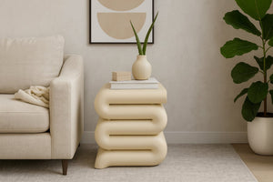 Meridian Furniture Roland Sculptural Iron End Table Matte Powder Coat Finish for Modern Living Room Accent Beige 99079Beige-ET
