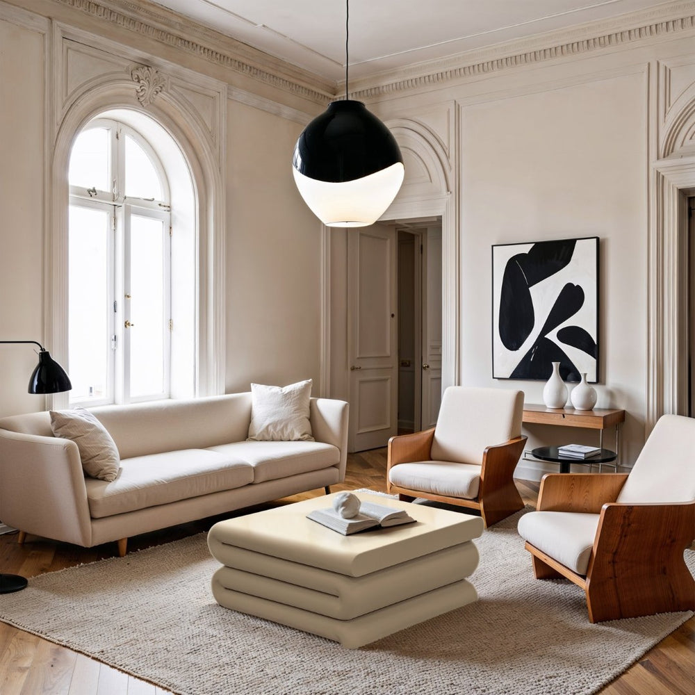 Meridian Furniture I Need to Find What's Common Across All Variants: Roland, Sculptural, Iron, Coffee Table, Powder Coated Matte Finish, Modern Living Room, Low Profile. Cream 99079Cream-CT