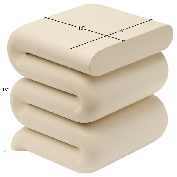 Meridian Furniture Roland Sculptural Iron End Table Matte Powder Coat Finish for Modern Living Room Accent Cream 99079Cream-ET