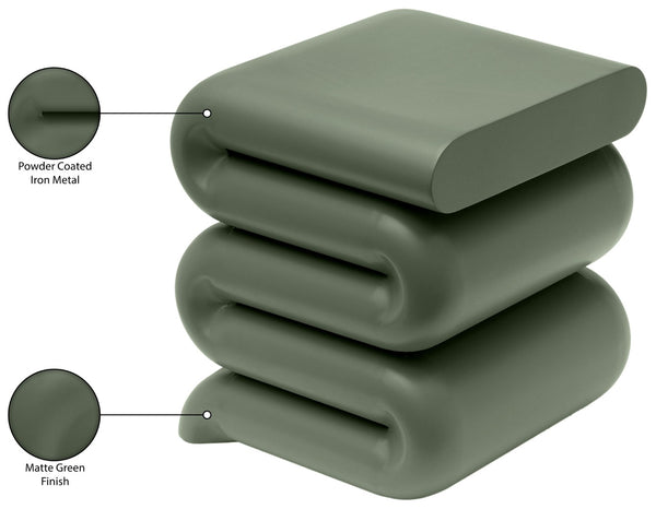 Meridian Furniture Roland Sculptural Iron End Table Matte Powder Coat Finish for Modern Living Room Accent Green 99079Green-ET