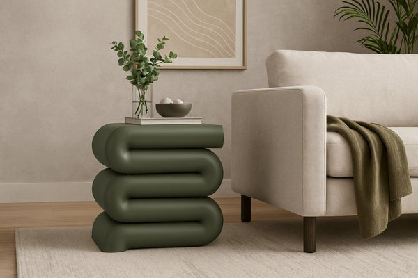 Meridian Furniture Roland Sculptural Iron End Table Matte Powder Coat Finish for Modern Living Room Accent Green 99079Green-ET
