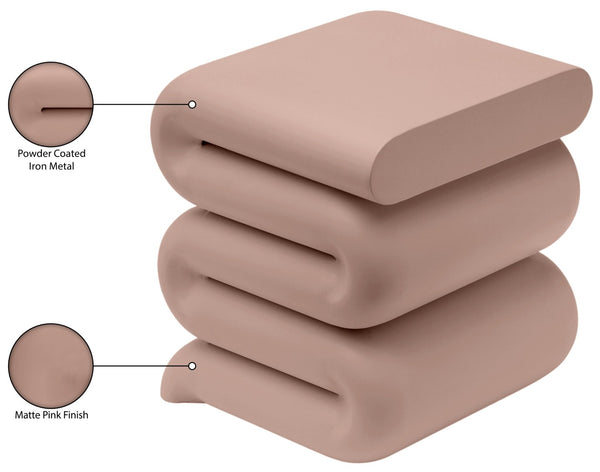 Meridian Furniture Roland Sculptural Iron End Table Matte Powder Coat Finish for Modern Living Room Accent Pink 99079Pink-ET