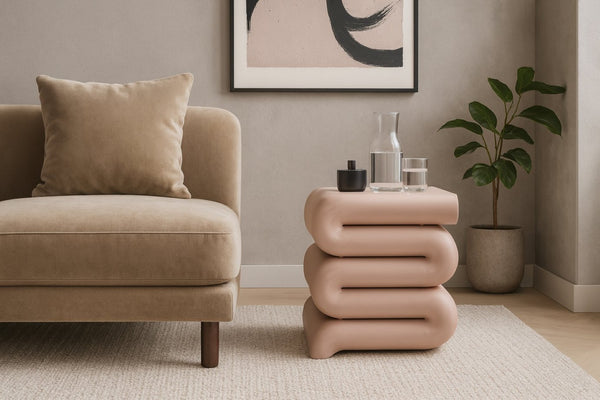 Meridian Furniture Roland Sculptural Iron End Table Matte Powder Coat Finish for Modern Living Room Accent Pink 99079Pink-ET