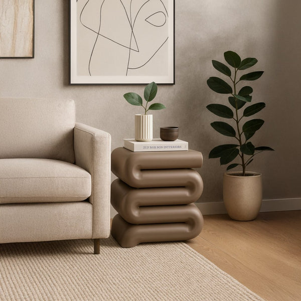Meridian Furniture Roland Sculptural Iron End Table Matte Powder Coat Finish for Modern Living Room Accent Taupe 99079Taupe-ET