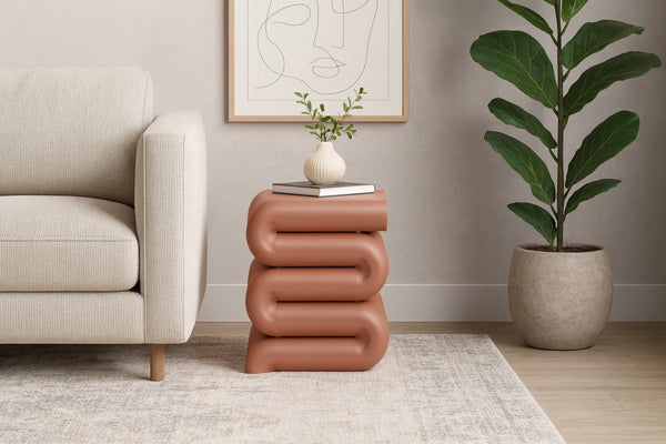 Meridian Furniture Roland Sculptural Iron End Table Matte Powder Coat Finish for Modern Living Room Accent Terracotta 99079Terracotta-ET