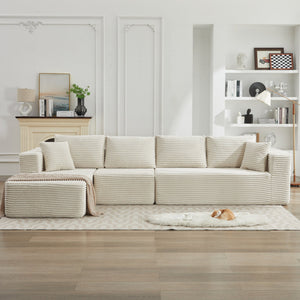 English Elm 106" Plush Corduroy Cloud Sectional Sofa with Right Chaise — Deep Seat, No Assembly, Modern Comfort W1143S00026 W1143S00026