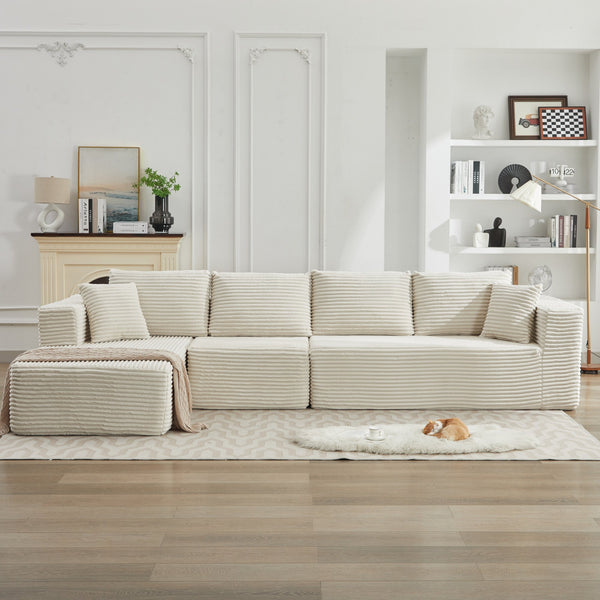 English Elm 106" Plush Corduroy Cloud Sectional Sofa with Right Chaise — Deep Seat, No Assembly, Modern Comfort W1143S00026 W1143S00026