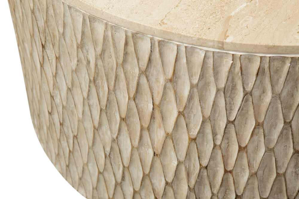 Basset Mirror Lorenzo Coffee Table: Modern Boho Charm With Natural Elegance, Casters For Easy Mobility & Style Beige Wood,Stone 9908-lr-120