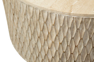 Basset Mirror Lorenzo Coffee Table: Modern Boho Charm With Natural Elegance, Casters For Easy Mobility & Style Beige Wood,Stone 9908-lr-120