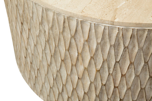 Basset Mirror Lorenzo Coffee Table: Modern Boho Charm With Natural Elegance, Casters For Easy Mobility & Style Beige Wood,Stone 9908-lr-120