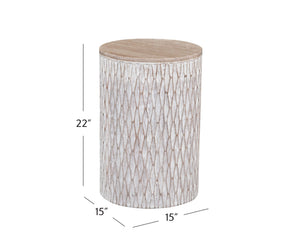Basset Mirror Lorenzo Accent Table - Coastal Farmhouse Elegance With Mango Wood & Travertine Top For Your Home White Solid Mango,Travertine 9908-lr-223