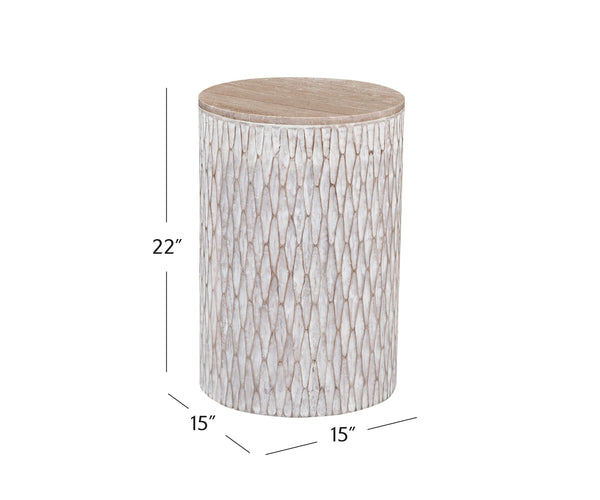 Basset Mirror Lorenzo Accent Table - Coastal Farmhouse Elegance With Mango Wood & Travertine Top For Your Home White Solid Mango,Travertine 9908-lr-223