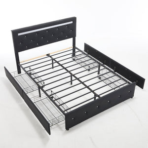 English Elm Full Size Pu Leather Storage Bed with Rgb Led Headboard and Charging Station Black W5722P462440