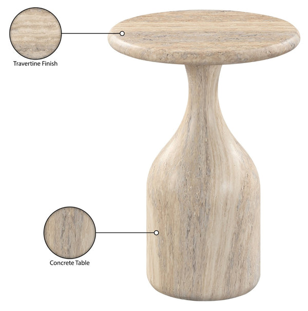 Meridian Furniture Savona Cast Concrete Hourglass Pedestal End Table Art Deco Accent for Indoor Outdoor Use Travertine 12.75" W x 12.75" D x 18" H 99080Travertine-ET18