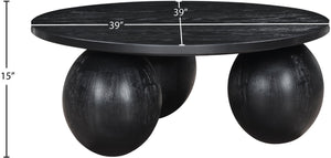 Meridian Furniture Fitch Oak Veneer Coffee Table with Sculptural Spherical Legs for Art Deco Living Rooms Black A 99082Black-CT