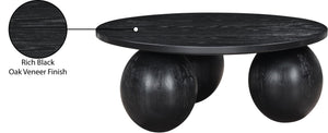 Meridian Furniture Fitch Oak Veneer Coffee Table with Sculptural Spherical Legs for Art Deco Living Rooms Black A 99082Black-CT
