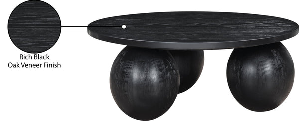 Meridian Furniture Fitch Oak Veneer Coffee Table with Sculptural Spherical Legs for Art Deco Living Rooms Black A 99082Black-CT