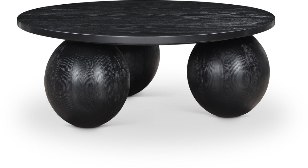 Meridian Furniture Fitch Oak Veneer Coffee Table with Sculptural Spherical Legs for Art Deco Living Rooms Black A 99082Black-CT