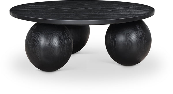Meridian Furniture Fitch Oak Veneer Coffee Table with Sculptural Spherical Legs for Art Deco Living Rooms Black A 99082Black-CT