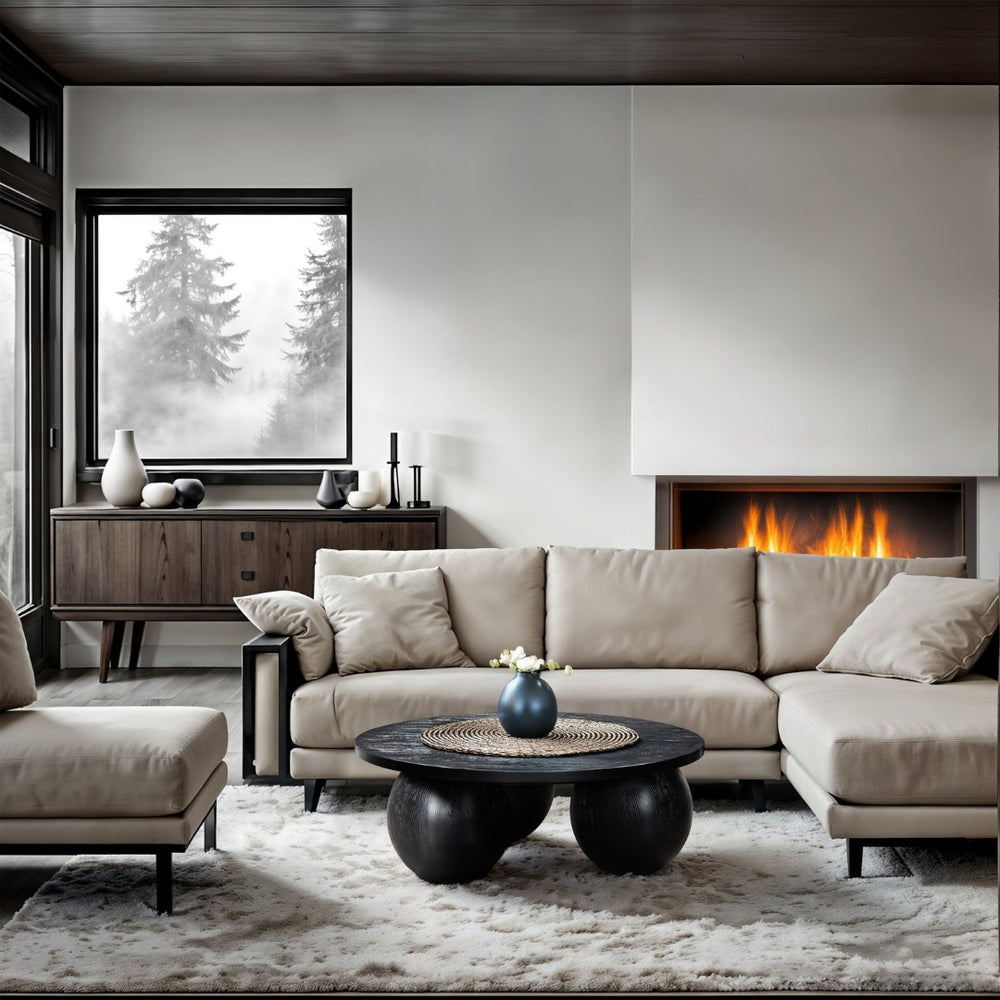 Meridian Furniture Fitch Oak Veneer Coffee Table with Sculptural Spherical Legs for Art Deco Living Rooms Black A 99082Black-CT