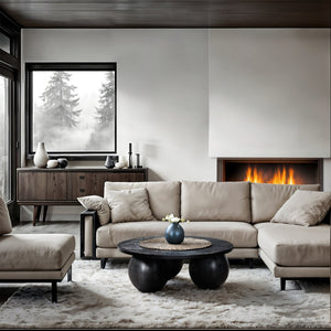 Meridian Furniture Fitch Oak Veneer Coffee Table with Sculptural Spherical Legs for Art Deco Living Rooms Black A 99082Black-CT