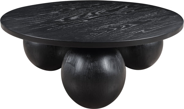 Meridian Furniture Fitch Oak Veneer Coffee Table with Sculptural Spherical Legs for Art Deco Living Rooms Black A 99082Black-CT
