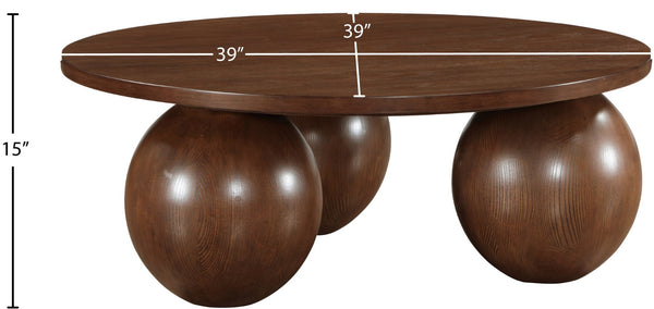 Meridian Furniture Fitch Oak Veneer Coffee Table with Sculptural Spherical Legs for Art Deco Living Rooms Brown A 99082Brown-CT