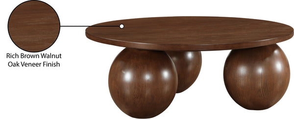 Meridian Furniture Fitch Oak Veneer Coffee Table with Sculptural Spherical Legs for Art Deco Living Rooms Brown A 99082Brown-CT