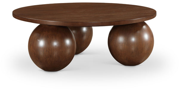 Meridian Furniture Fitch Oak Veneer Coffee Table with Sculptural Spherical Legs for Art Deco Living Rooms Brown A 99082Brown-CT